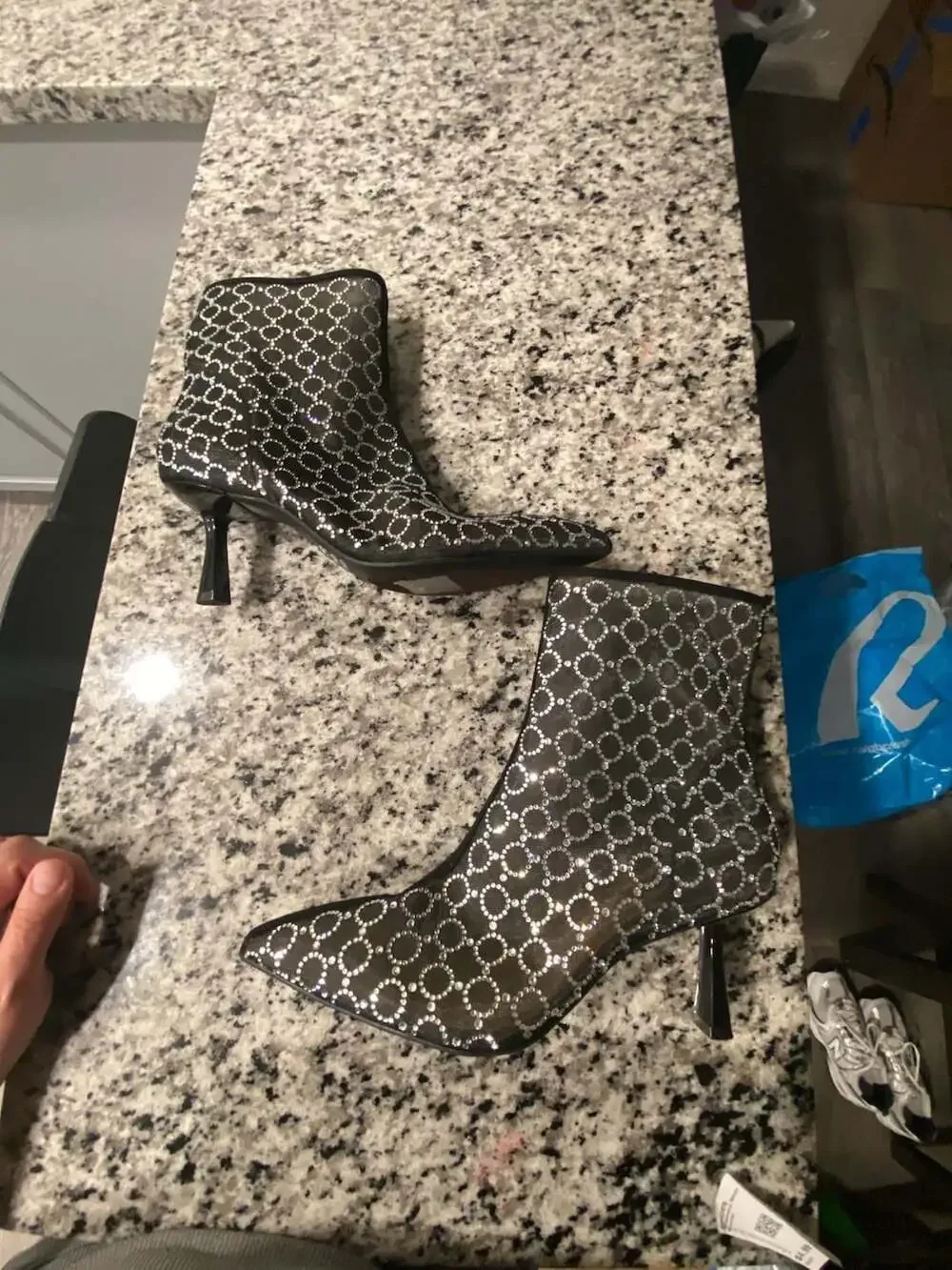 I.N.C. International Concepts Pointed Toe Mesh Rhinestone Stiletto Ankle Boots